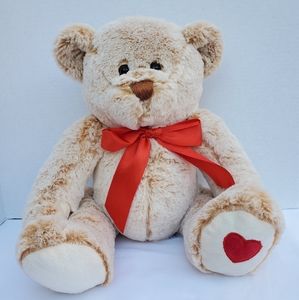 Animal Adventure Cream Plush Teddy Bear Red Heart